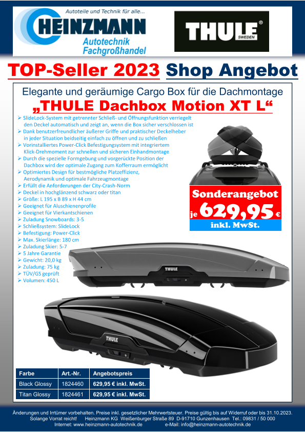 TOP-Seller 2023 - Shop Angebot +++ Elegante und geräumige Cargo Box für die Dachmontage +++ „THULE Dachbox Motion XT L“